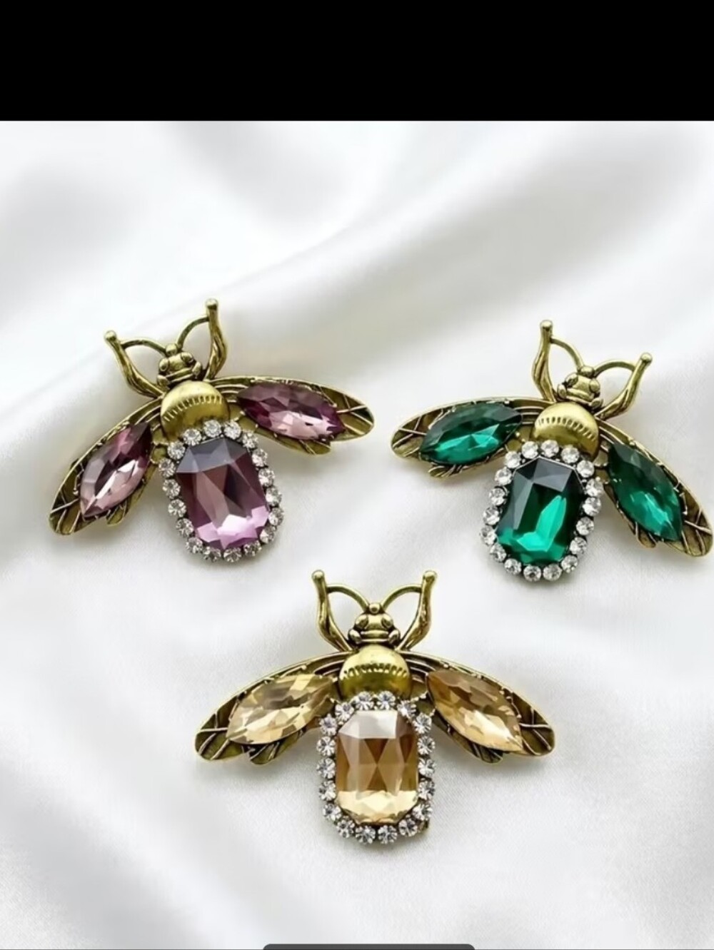 🆕️🐝 Set Of Multi Colour Crystal Gemstone Bee Brooches - Insect Pin Set Of 3🐝